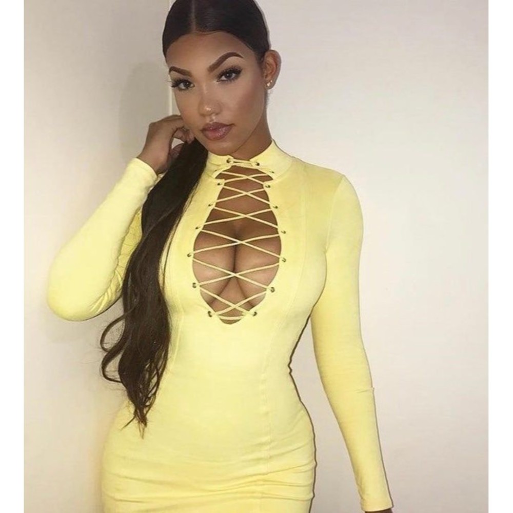 Yellow suede long sleeve dress (2)